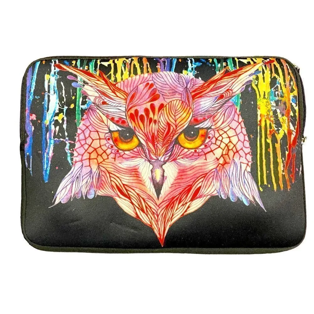 Psychedelic owl neoprene  laptop sleeve bag